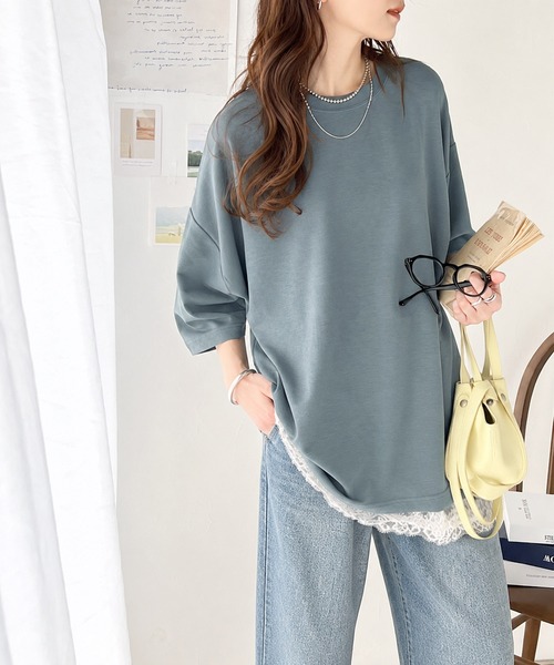 classicalelf(クラシカルエルフ)の「艶感素材でゆったりな着心地。オーバーサイズ ダンボールビッグTシャツ(Tシャツ/カットソー・レディース・杢グレー/ブルー/ベージュ/ブラック/ホワイト・SMALL/MEDIUM/LARGE/X-LARGE)」の21枚目の写真