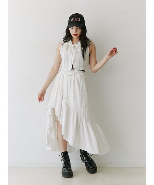 jouetie（ジュエティ）の「エアリーフリルアシメスカート【セットアップ対応】（スカート・レディース・オフホワイト/イエロー/ブラック・MEDIUM）」の7枚目の写真