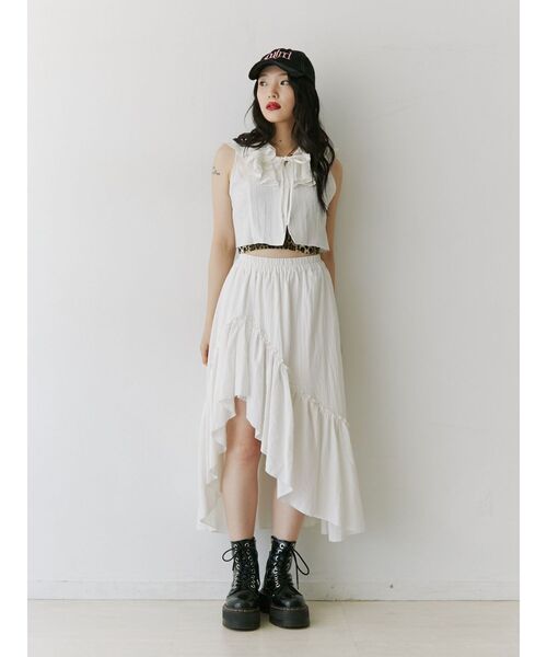 jouetie（ジュエティ）の「エアリーフリルアシメスカート【セットアップ対応】（スカート・レディース・オフホワイト/イエロー/ブラック・MEDIUM）」の8枚目の写真