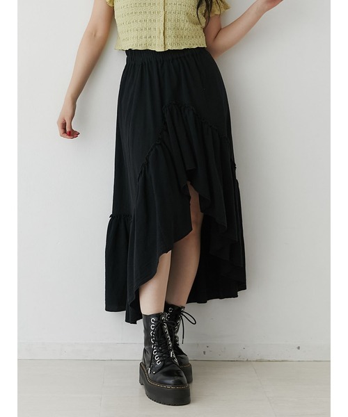 jouetie（ジュエティ）の「エアリーフリルアシメスカート【セットアップ対応】（スカート・レディース・オフホワイト/イエロー/ブラック・MEDIUM）」の2枚目の写真