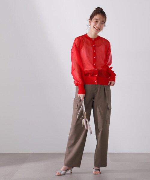 N.(N. Natural Beauty Basic)(エヌエヌナチュラルビューティーベーシック)の「◆クルーネックシアーカーディガン(カーディガン/ボレロ・レディース・ベージュ/レッド/オフホワイト・MEDIUM)」の7枚目の写真