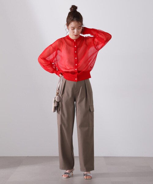 N.(N. Natural Beauty Basic)(エヌエヌナチュラルビューティーベーシック)の「◆クルーネックシアーカーディガン(カーディガン/ボレロ・レディース・ベージュ/レッド/オフホワイト・MEDIUM)」の8枚目の写真