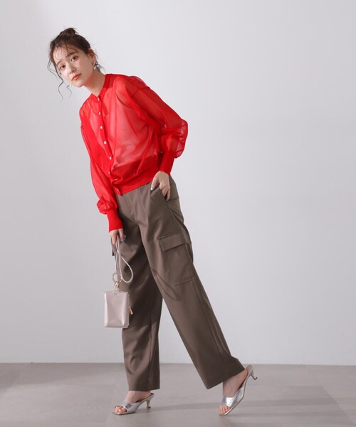 N.(N. Natural Beauty Basic)(エヌエヌナチュラルビューティーベーシック)の「◆クルーネックシアーカーディガン(カーディガン/ボレロ・レディース・ベージュ/レッド/オフホワイト・MEDIUM)」の9枚目の写真