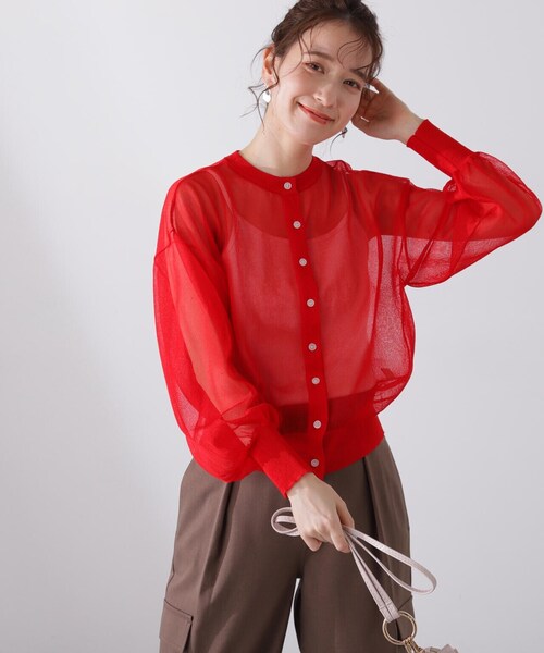 N.(N. Natural Beauty Basic)(エヌエヌナチュラルビューティーベーシック)の「◆クルーネックシアーカーディガン(カーディガン/ボレロ・レディース・ベージュ/レッド/オフホワイト・MEDIUM)」の10枚目の写真