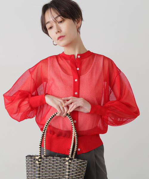 N.(N. Natural Beauty Basic)(エヌエヌナチュラルビューティーベーシック)の「◆クルーネックシアーカーディガン(カーディガン/ボレロ・レディース・ベージュ/レッド/オフホワイト・MEDIUM)」の11枚目の写真