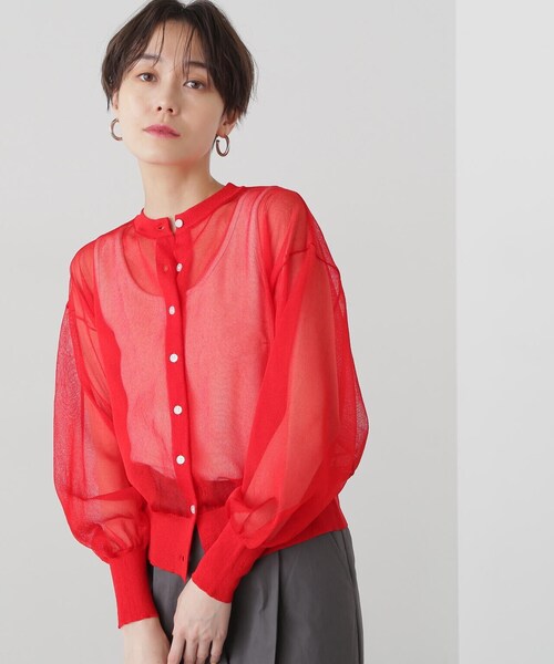 N.(N. Natural Beauty Basic)(エヌエヌナチュラルビューティーベーシック)の「◆クルーネックシアーカーディガン(カーディガン/ボレロ・レディース・ベージュ/レッド/オフホワイト・MEDIUM)」の12枚目の写真