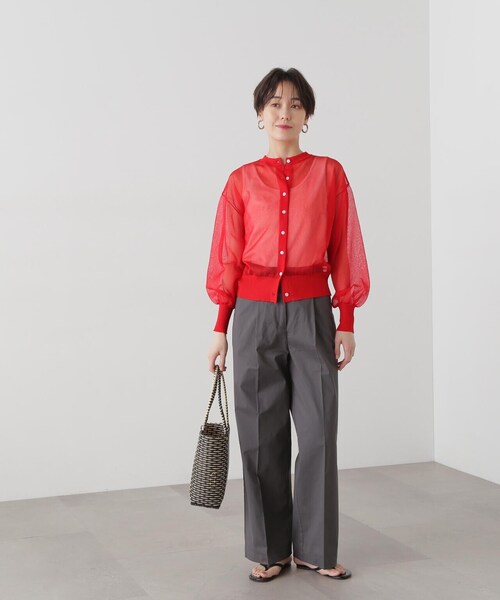 N.(N. Natural Beauty Basic)(エヌエヌナチュラルビューティーベーシック)の「◆クルーネックシアーカーディガン(カーディガン/ボレロ・レディース・ベージュ/レッド/オフホワイト・MEDIUM)」の14枚目の写真