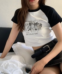猫 キャット 韓国 古着風 Y2K ストリート ロゴ グラフィック ルーズ ラグラン 半袖 Tシャツ