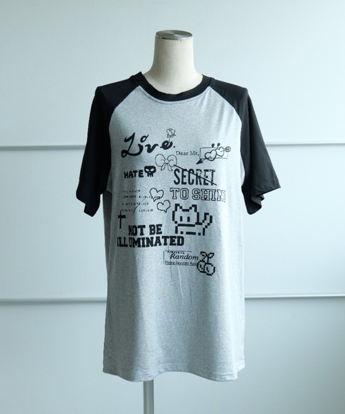 DEVICE(デバイス)の「猫 キャット 韓国 古着風 Y2K ストリート ロゴ グラフィック ルーズ ラグラン 半袖 Tシャツ(Tシャツ/カットソー・レディース・ミックスグレー/ブラック系その他/ブラック系その他2/ブラック系その他3/ブラック系その他4・FREE)」の6枚目の写真