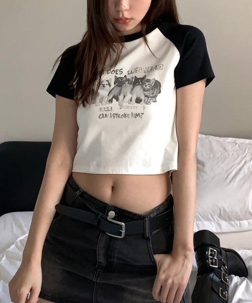 DEVICE(デバイス)の「猫 キャット 韓国 古着風 Y2K ストリート ロゴ グラフィック ルーズ ラグラン 半袖 Tシャツ(Tシャツ/カットソー・レディース・ミックスグレー/ブラック系その他/ブラック系その他2/ブラック系その他3/ブラック系その他4・FREE)」の10枚目の写真