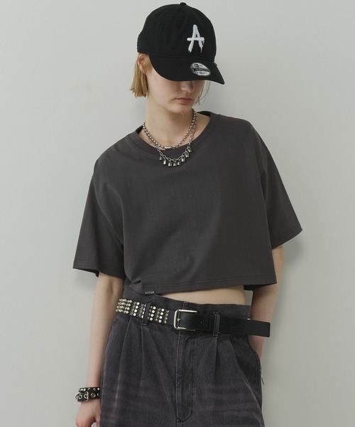 AIVER(アイバー)の「AIVER 16/-ウォッシュ天竺クロップドS/S TEE(Tシャツ/カットソー・レディース・ブラック/チャコールグレー/アッシュグレー/ホワイト・SMALL/MEDIUM/LARGE)」の3枚目の写真