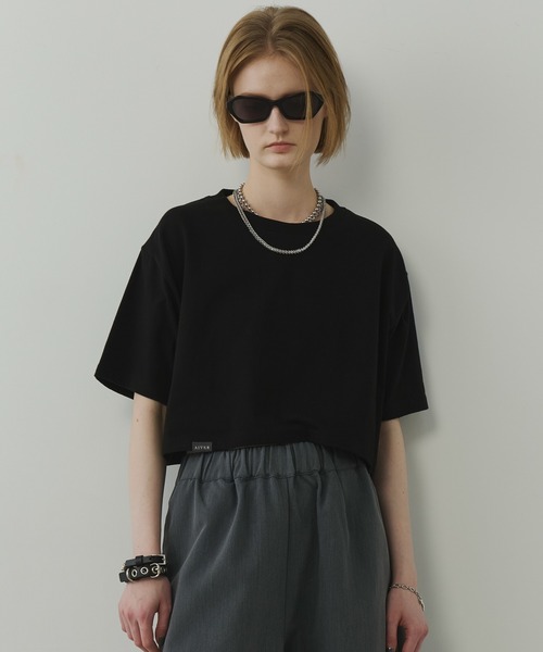 AIVER(アイバー)の「AIVER 16/-ウォッシュ天竺クロップドS/S TEE(Tシャツ/カットソー・レディース・ブラック/チャコールグレー/アッシュグレー/ホワイト・SMALL/MEDIUM/LARGE)」の2枚目の写真