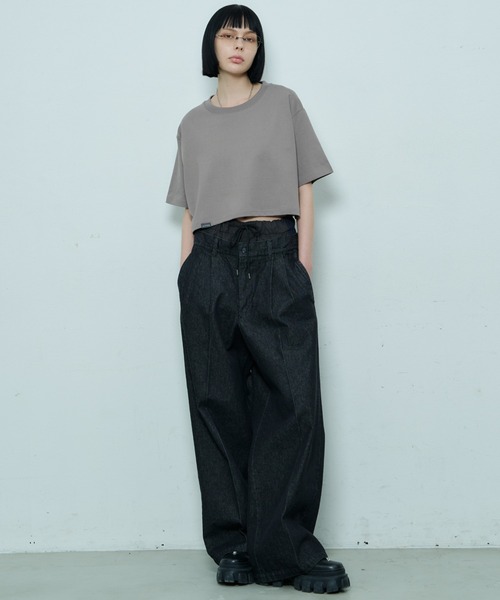 AIVER(アイバー)の「AIVER 16/-ウォッシュ天竺クロップドS/S TEE(Tシャツ/カットソー・レディース・ブラック/チャコールグレー/アッシュグレー/ホワイト・SMALL/MEDIUM/LARGE)」の9枚目の写真