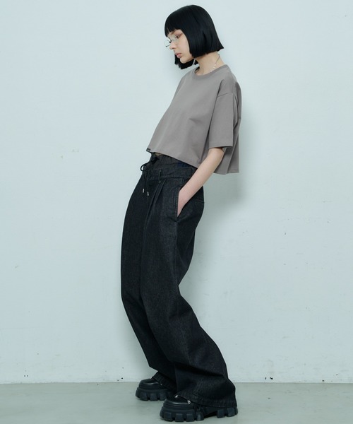 AIVER(アイバー)の「AIVER 16/-ウォッシュ天竺クロップドS/S TEE(Tシャツ/カットソー・レディース・ブラック/チャコールグレー/アッシュグレー/ホワイト・SMALL/MEDIUM/LARGE)」の13枚目の写真