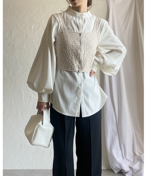 She's Closet(シーズクローゼット)の「ダブルジップアップショート丈ふくれジャガードビスチェベスト(ベスト・レディース・ベージュ/ブラック/ホワイト系その他/ブラック系その他/アイボリー/グレー・FREE)」の11枚目の写真