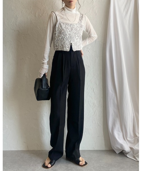 LOEFF ジャガードビスチェ forksy.】【オケージョン対応】シアーカットソー＆ジャガード