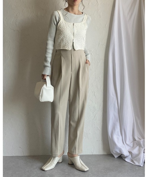 セール】ダブルジップアップショート丈ふくれジャガードビスチェベスト