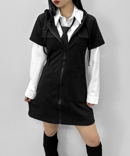 LVEU.（ラブユ.）の「【LVEU.】ウエストデザインクロップドシャツ / トップス シャツ ブラウス タイト タック 長袖 クロップド ショート ブラック ホワイト ブルー（シャツ/ブラウス・レディース・ホワイト/ブラック/ブルー・FREE）」の13枚目の写真