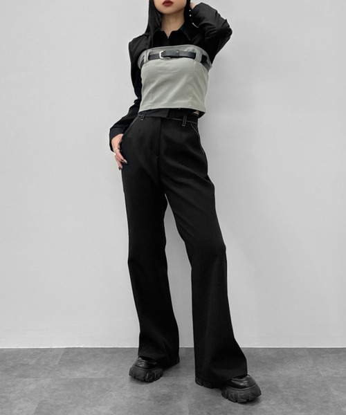 LVEU.（ラブユ.）の「【LVEU.】ウエストデザインクロップドシャツ / トップス シャツ ブラウス タイト タック 長袖 クロップド ショート ブラック ホワイト ブルー（シャツ/ブラウス・レディース・ホワイト/ブラック/ブルー・FREE）」の20枚目の写真