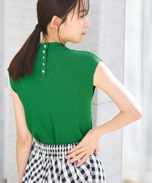 RUIRUE BOUTIQUE（ルイルエブティック）の「洗える  UVカット ｜ 選べるデザイン バック釦 フレンチリブサマーニット半袖（Aタイプ/メタル釦） ｜ ハイネック トップス リブニット ベーシック シンプル メタルボタン（ニット/セーター）」