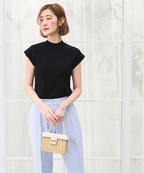 RUIRUE BOUTIQUE(ルイルエブティック)の「洗える UVカット | 選べるデザイン バック釦 フレンチリブサマーニット半袖(Aタイプ/メタル釦) | ハイネック トップス リブニット ベーシック シンプル メタルボタン(ニット/セーター・レディース・ネイビー/ブラウン/グリーン/ブラック・M/L)」の20枚目の写真