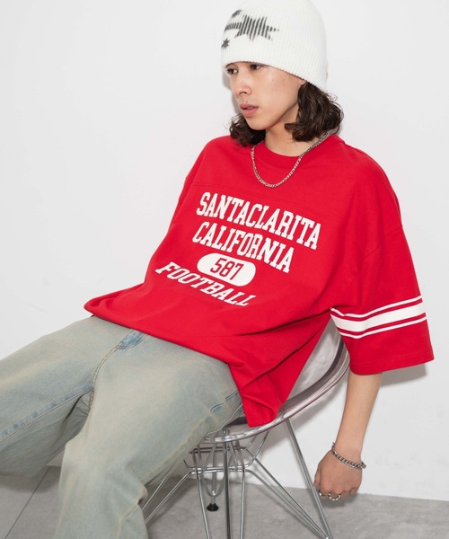 WEGO（ウィゴー）の「WEGO/フットボールBIG T（Tシャツ/カットソー・メンズ・スミクロ/ネイビー/オフホワイト/ダークグリーン/ライトグレー/レッド・MEDIUM/LARGE）」の6枚目の写真