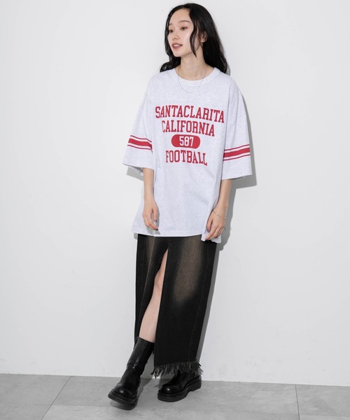 WEGO（ウィゴー）の「WEGO/フットボールBIG T（Tシャツ/カットソー・メンズ・スミクロ/ネイビー/オフホワイト/ダークグリーン/ライトグレー/レッド・MEDIUM/LARGE）」の10枚目の写真