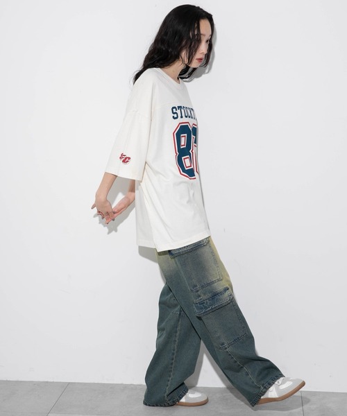 WEGO（ウィゴー）の「WEGO/フットボールBIG T（Tシャツ/カットソー・メンズ・スミクロ/ネイビー/オフホワイト/ダークグリーン/ライトグレー/レッド・MEDIUM/LARGE）」の14枚目の写真