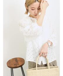 Samansa Mos2 blue | ◎前後2wayジャカードギャザーブラウス(シャツ/ブラウス)