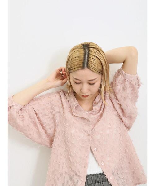 Samansa Mos2 blue（サマンサモスモスブルー）の「◎前後2wayジャカードギャザーブラウス（シャツ/ブラウス・レディース・ピンク/オフホワイト/ブラック・F）」の9枚目の写真