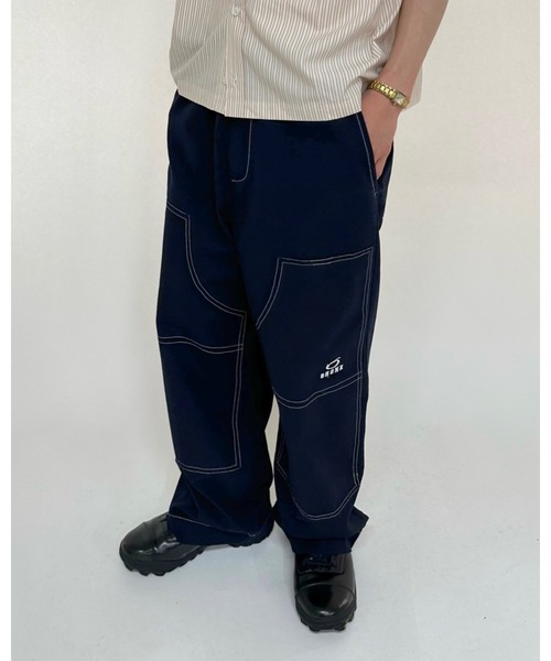 WHO'S WHO gallery（フーズフーギャラリー）の「【KOOKY'N/クーキー】BRONXステッチダブルニーイージーパンツ（スラックス・メンズ・ネイビー/ブルー/ブラック/アイボリー/ブラック系その他・FREE）」の4枚目の写真