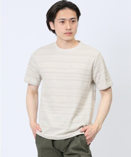 TAKA-Q（タカキュー）の「タカキュー メッシュ 裏ボーダー クルーネック半袖Tシャツ（Tシャツ/カットソー・メンズ・ライトグレー/ベージュ/ネイビー・X-LARGE/MEDIUM/LARGE）」の2枚目の写真
