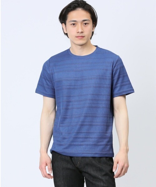 TAKA-Q（タカキュー）の「タカキュー メッシュ 裏ボーダー クルーネック半袖Tシャツ（Tシャツ/カットソー・メンズ・ライトグレー/ベージュ/ネイビー・X-LARGE/MEDIUM/LARGE）」の3枚目の写真