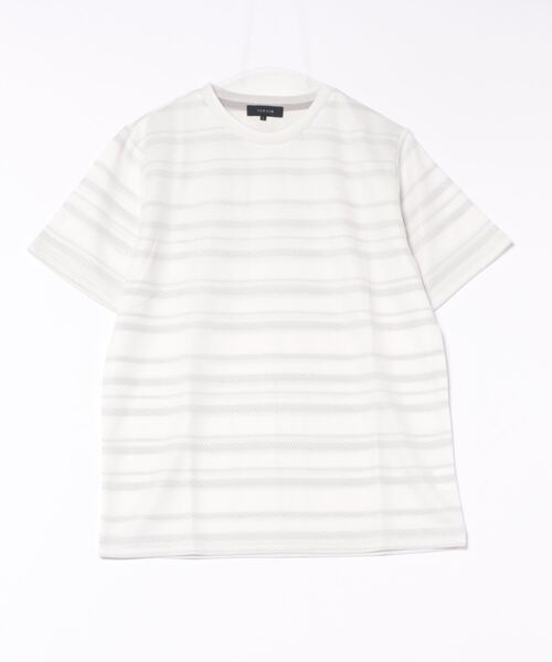 TAKA-Q（タカキュー）の「タカキュー メッシュ 裏ボーダー クルーネック半袖Tシャツ（Tシャツ/カットソー・メンズ・ライトグレー/ベージュ/ネイビー・X-LARGE/MEDIUM/LARGE）」の4枚目の写真