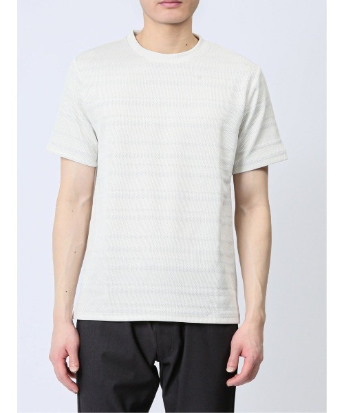 TAKA-Q（タカキュー）の「タカキュー メッシュ 裏ボーダー クルーネック半袖Tシャツ（Tシャツ/カットソー・メンズ・ライトグレー/ベージュ/ネイビー・X-LARGE/MEDIUM/LARGE）」の5枚目の写真