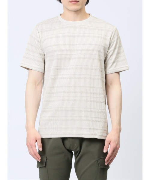 TAKA-Q（タカキュー）の「タカキュー メッシュ 裏ボーダー クルーネック半袖Tシャツ（Tシャツ/カットソー・メンズ・ライトグレー/ベージュ/ネイビー・X-LARGE/MEDIUM/LARGE）」の16枚目の写真