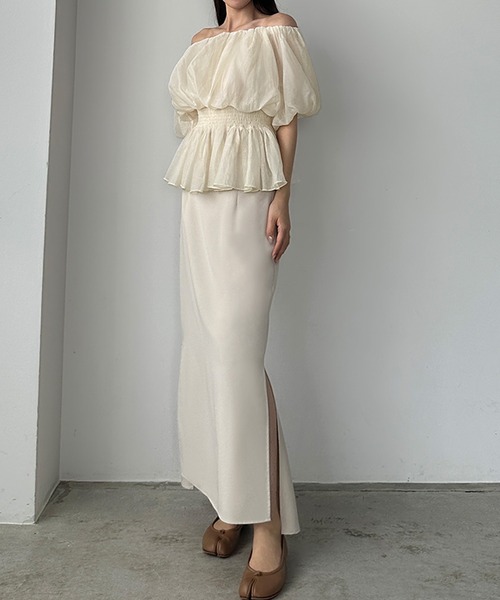 Louere（ルエレ）の「オフショルボリュームシアーブラウス[高身長サイズMT/低身長サイズS有り]（シャツ/ブラウス・レディース・ブラック/アイボリー/モカ・X-LARGE/LARGE/MEDIUM/SMALL/MT）」の7枚目の写真