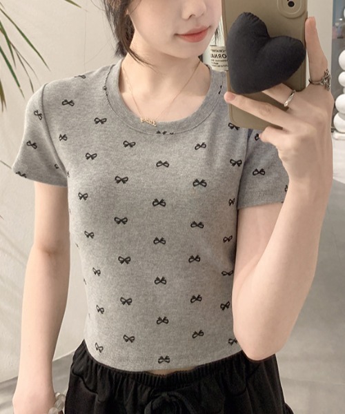 PIN(ピン)の「T/C MINI RIBBON TEE(Tシャツ/カットソー・レディース・グレー/ブラック/ホワイト・FREE)」の3枚目の写真