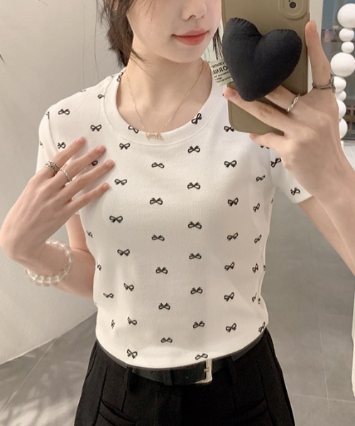 PIN(ピン)の「T/C MINI RIBBON TEE(Tシャツ/カットソー・レディース・グレー/ブラック/ホワイト・FREE)」の6枚目の写真