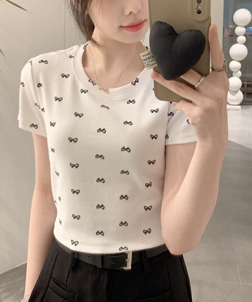 PIN(ピン)の「T/C MINI RIBBON TEE(Tシャツ/カットソー・レディース・グレー/ブラック/ホワイト・FREE)」の7枚目の写真