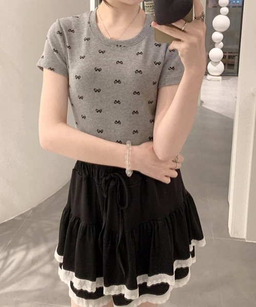 PIN(ピン)の「T/C MINI RIBBON TEE(Tシャツ/カットソー・レディース・グレー/ブラック/ホワイト・FREE)」の8枚目の写真