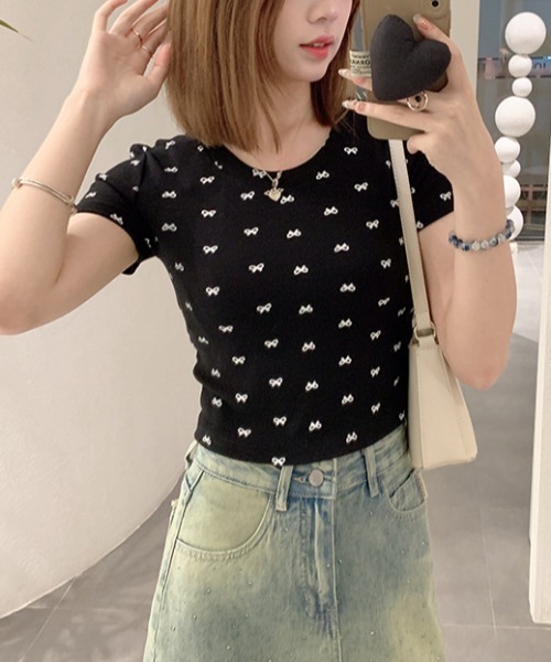PIN(ピン)の「T/C MINI RIBBON TEE(Tシャツ/カットソー・レディース・グレー/ブラック/ホワイト・FREE)」の4枚目の写真