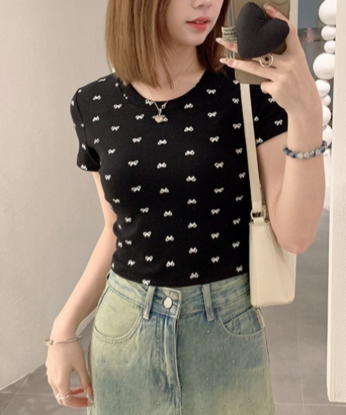 PIN(ピン)の「T/C MINI RIBBON TEE(Tシャツ/カットソー・レディース・グレー/ブラック/ホワイト・FREE)」の5枚目の写真