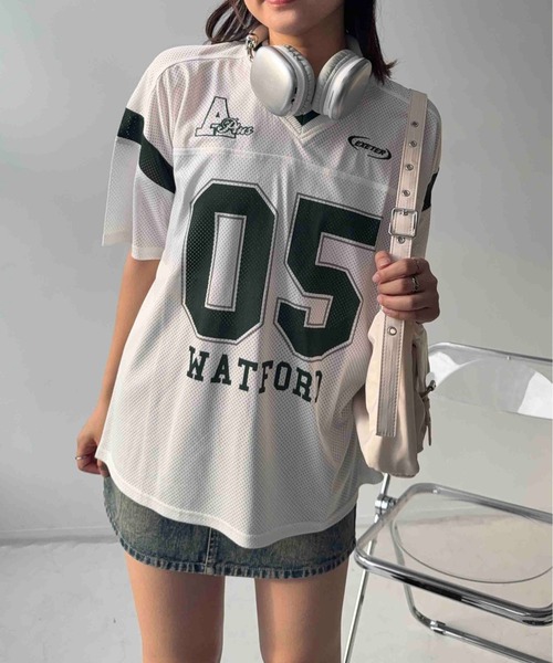 AS KNOW AS plus(アズノゥアズプラス)の「◎メッシュとラインロゴTシャツ(Tシャツ/カットソー・レディース・アイボリー/ブラック/ネイビー/アイボリー系/ネイビー系/ピンク系/サックスブルー系/ブラック系4/アイボリー系4/サックスブルー系4/ピンク系5/アイボリー系5/ネイビー系5/ネイビー系6/イエロー系6/ブラック系6/ホワイト系6/サックスブルー系1/ブラック系1/ホワイト系1/ネイビー系1・FREE)」の3枚目の写真
