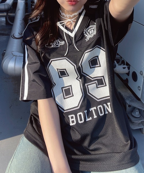 AS KNOW AS plus（アズノゥアズプラス）の「◎メッシュとラインロゴTシャツ（Tシャツ/カットソー・レディース・アイボリー/ブラック/ネイビー/アイボリー系/ネイビー系/ピンク系/サックスブルー系/ブラック系4/アイボリー系4/サックスブルー系4/ピンク系5/アイボリー系5/ネイビー系5/ネイビー系6/イエロー系6/ブラック系6/ホワイト系6・FREE）」の4枚目の写真