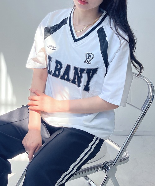 AS KNOW AS plus（アズノゥアズプラス）の「◎メッシュとラインロゴTシャツ（Tシャツ/カットソー・レディース・アイボリー/ブラック/ネイビー/アイボリー系/ネイビー系/ピンク系/サックスブルー系/ブラック系4/アイボリー系4/サックスブルー系4/ピンク系5/アイボリー系5/ネイビー系5/ネイビー系6/イエロー系6/ブラック系6/ホワイト系6・FREE）」の8枚目の写真