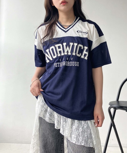 AS KNOW AS plus（アズノゥアズプラス）の「◎メッシュとラインロゴTシャツ（Tシャツ/カットソー・レディース・アイボリー/ブラック/ネイビー/アイボリー系/ネイビー系/ピンク系/サックスブルー系/ブラック系4/アイボリー系4/サックスブルー系4/ピンク系5/アイボリー系5/ネイビー系5/ネイビー系6/イエロー系6/ブラック系6/ホワイト系6・FREE）」の12枚目の写真