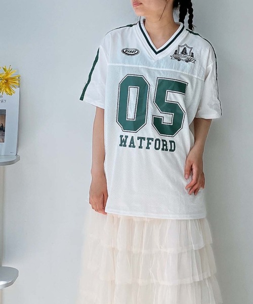 AS KNOW AS plus（アズノゥアズプラス）の「◎メッシュとラインロゴTシャツ（Tシャツ/カットソー・レディース・アイボリー/ブラック/ネイビー/アイボリー系/ネイビー系/ピンク系/サックスブルー系/ブラック系4/アイボリー系4/サックスブルー系4/ピンク系5/アイボリー系5/ネイビー系5/ネイビー系6/イエロー系6/ブラック系6/ホワイト系6・FREE）」の2枚目の写真