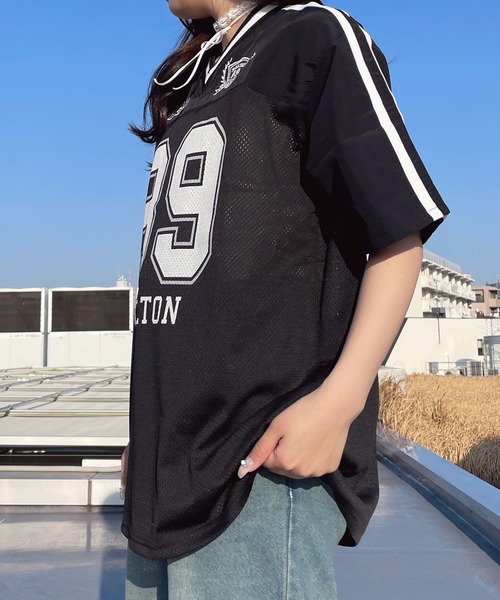 AS KNOW AS plus（アズノゥアズプラス）の「◎メッシュとラインロゴTシャツ（Tシャツ/カットソー・レディース・アイボリー/ブラック/ネイビー/アイボリー系/ネイビー系/ピンク系/サックスブルー系/ブラック系4/アイボリー系4/サックスブルー系4/ピンク系5/アイボリー系5/ネイビー系5/ネイビー系6/イエロー系6/ブラック系6/ホワイト系6・FREE）」の20枚目の写真