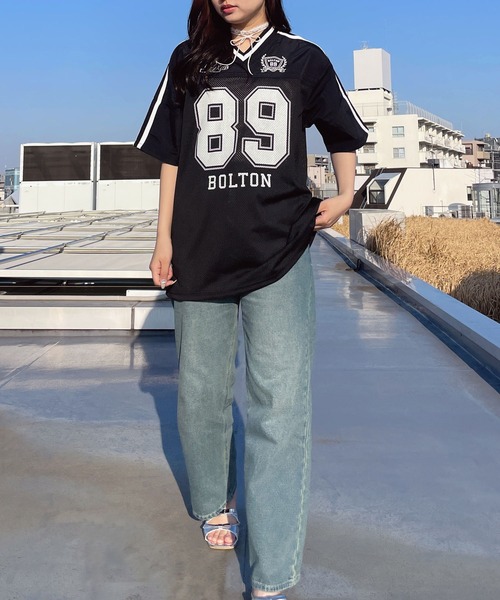 AS KNOW AS plus（アズノゥアズプラス）の「◎メッシュとラインロゴTシャツ（Tシャツ/カットソー・レディース・アイボリー/ブラック/ネイビー/アイボリー系/ネイビー系/ピンク系/サックスブルー系/ブラック系4/アイボリー系4/サックスブルー系4/ピンク系5/アイボリー系5/ネイビー系5/ネイビー系6/イエロー系6/ブラック系6/ホワイト系6・FREE）」の22枚目の写真